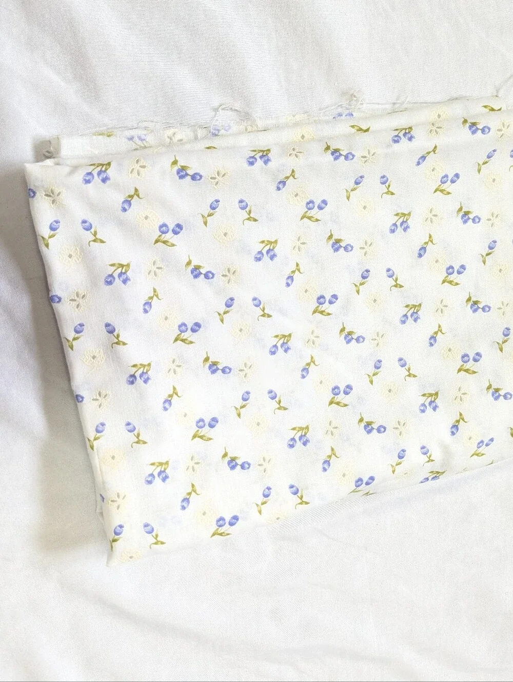 Blue Bell Textured Painted Floral Vintage Fabric Remnant 44